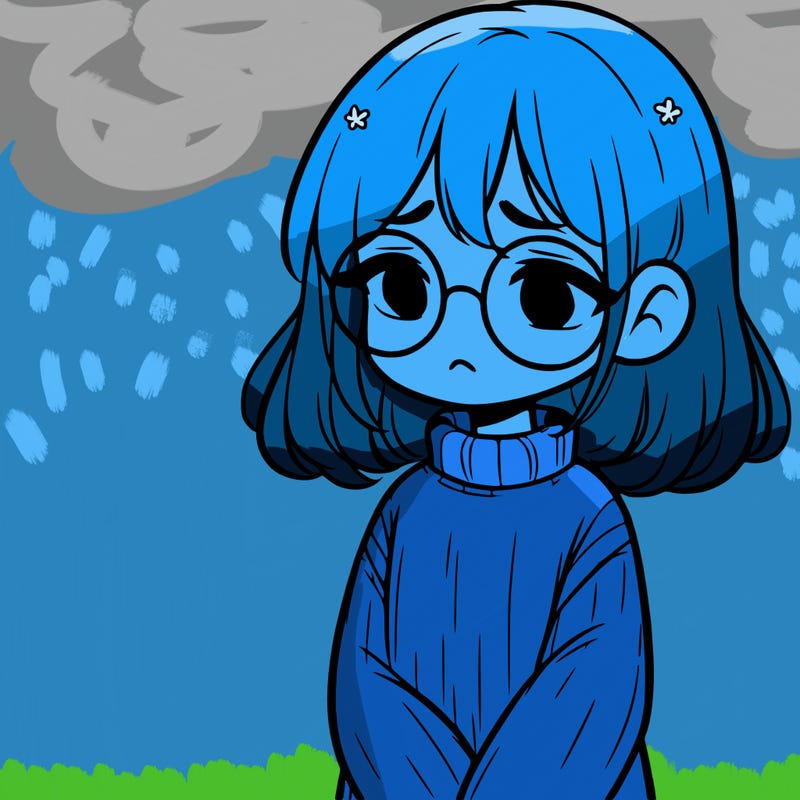 sad girl with glasses in a sweater