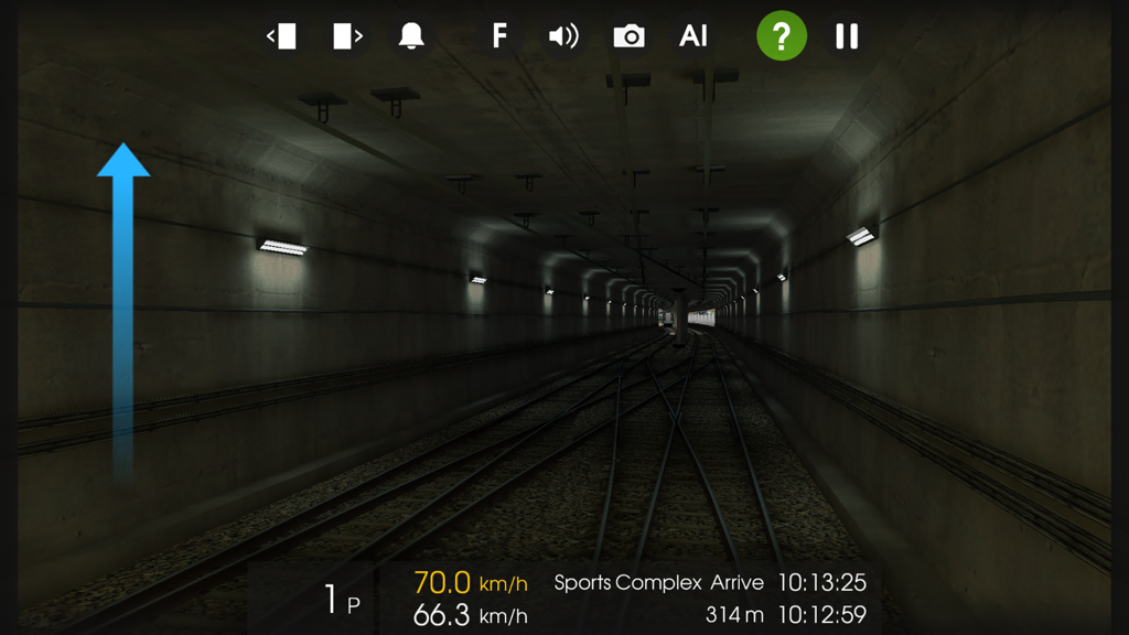 Hmmsim 2 - Train Simulator - First person view of a train driving through a subway tunnel in Hmmsim 2 simulation game