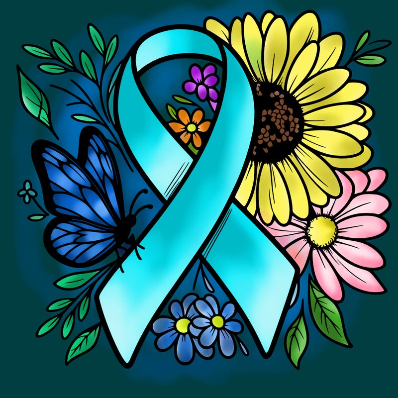 cancer awareness symbol with flowers and butterflies