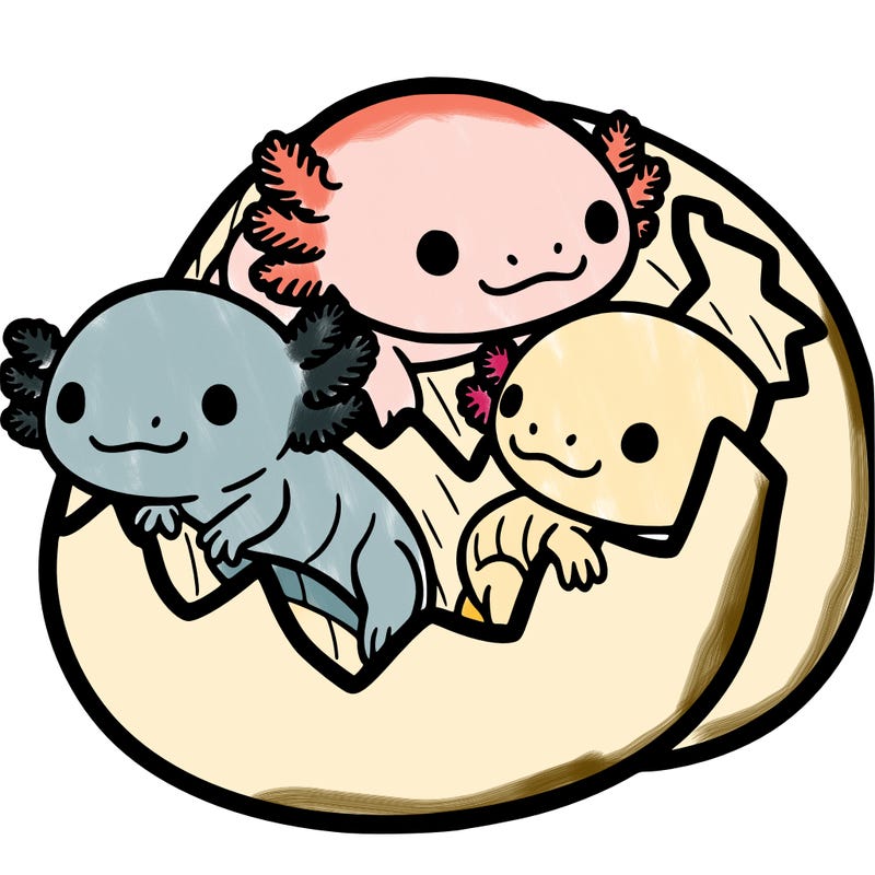 three axolotl‘s in an egg ￼