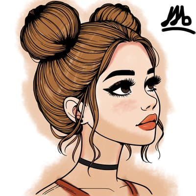 realistic girl with buns on the top of her head