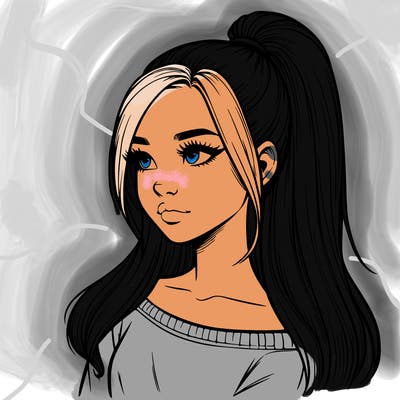 realistic girl with a high ponytail