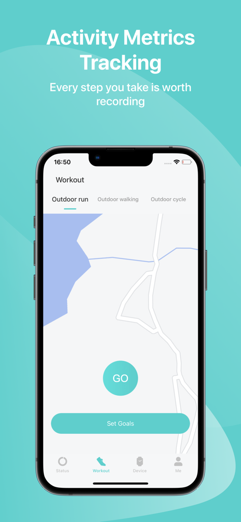 Interfaz de la aplicación Halo-Fit que muestra métricas de actividad de carrera al aire libre, seguimiento con mapa y opciones de establecimiento de objetivos.