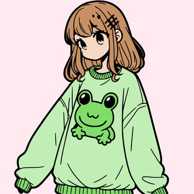 girl wearing frogging sweatshirt