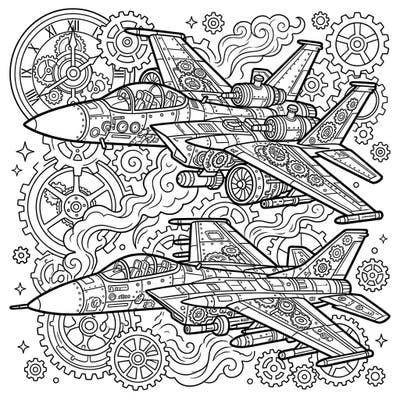 Prepare for an aerial adventure with this unique Steampunk Military Jets coloring page! Immerse yourself in a world where advanced machinery meets Victorian-era aesthetics, ready for your creative touch.