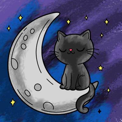 a cat sitting on a moon