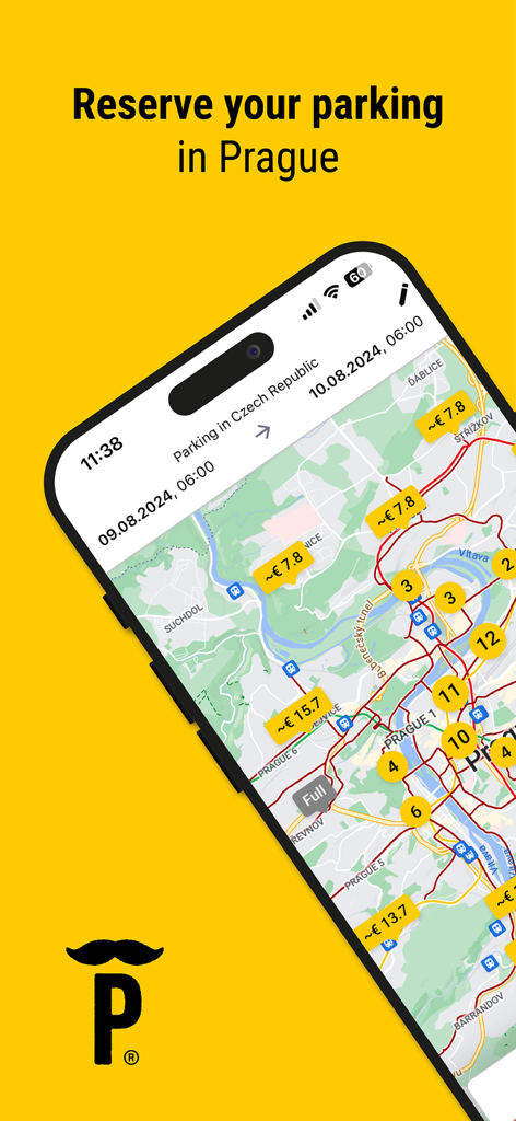 MR.PARKIT app map showing parking locations and prices in Prague