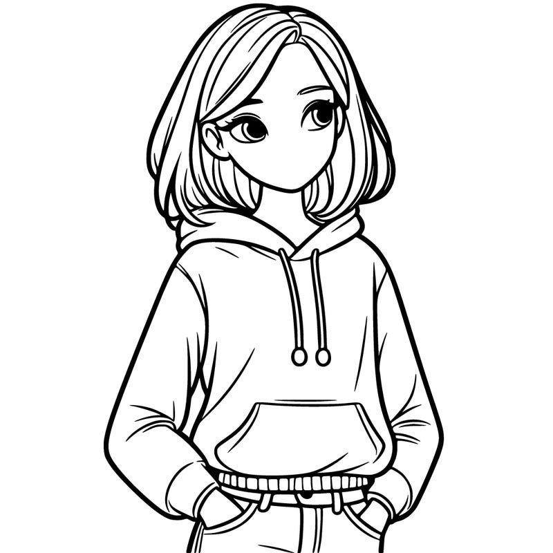 10 year old girl realistic skinny with hoodie and jeans