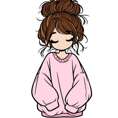girl with baggy sweatshirt and messy bun