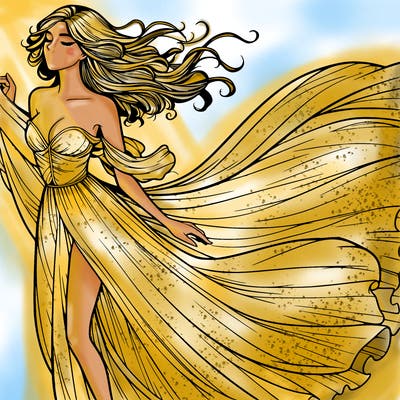 realistic woman in dress flowing the the wind