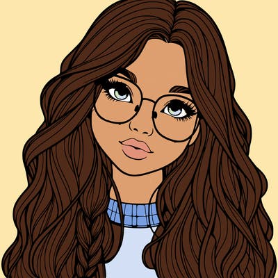 girl with long hair and freckles and glasses realistic