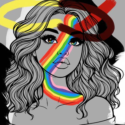 realistic girl with wavy hair and lips