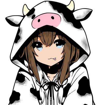 anime girl with cow hoodie
