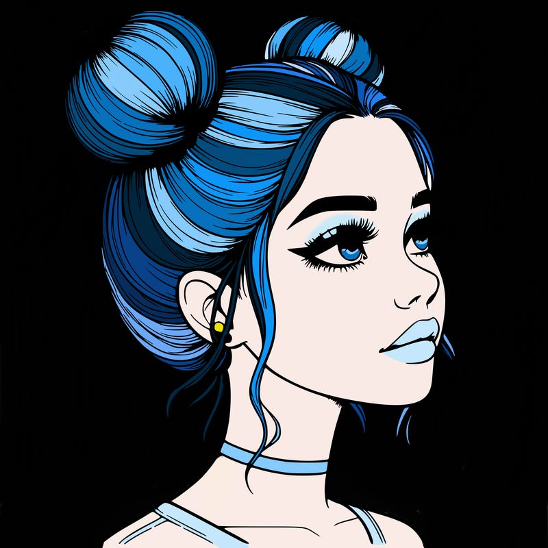 realistic girl with buns on the top of her head