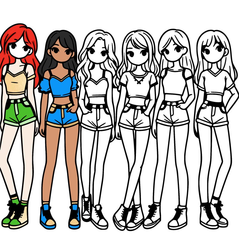 a group of girls wearing crop tops and shorts