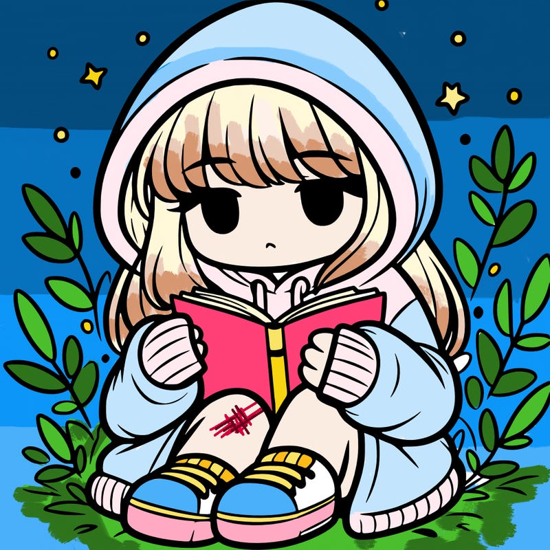 girl in oversized hoodie reading a book
