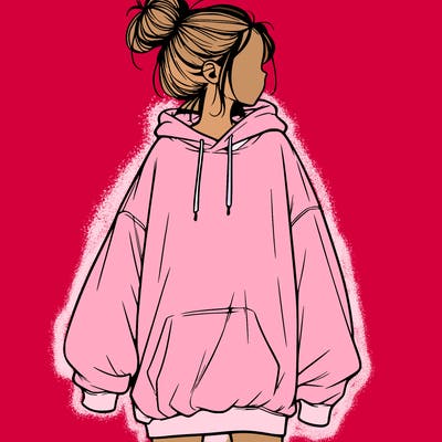 realistic girl with a oversized sweatshirt on and a bun