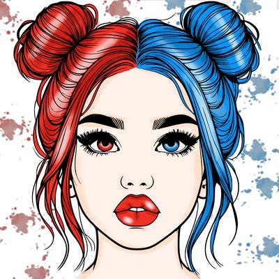 realistic girl with two buns on her hair and lips