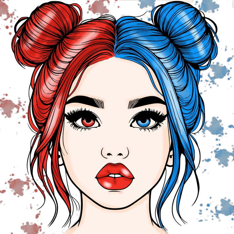 realistic girl with two buns on her hair and lips