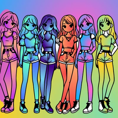 a group of girls wearing crop tops and shorts