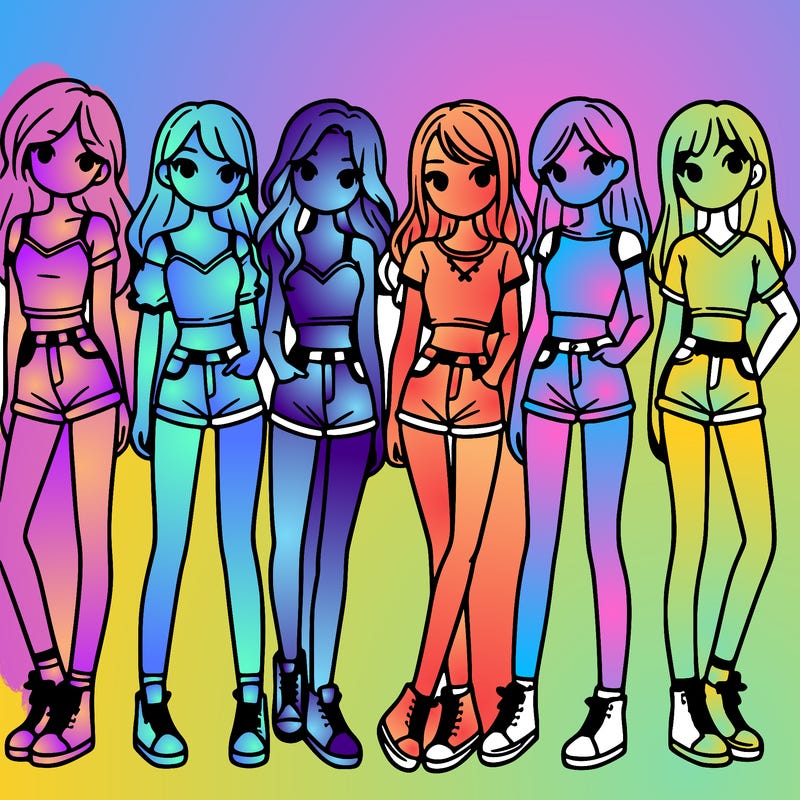 a group of girls wearing crop tops and shorts