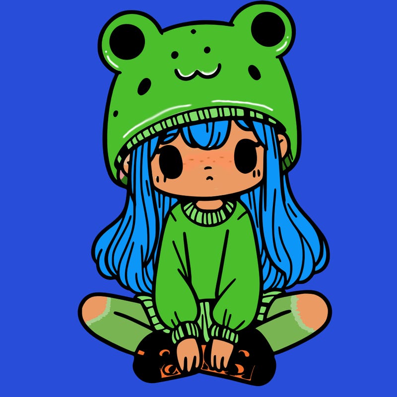 a girl wearing a frog hat and some frog socks