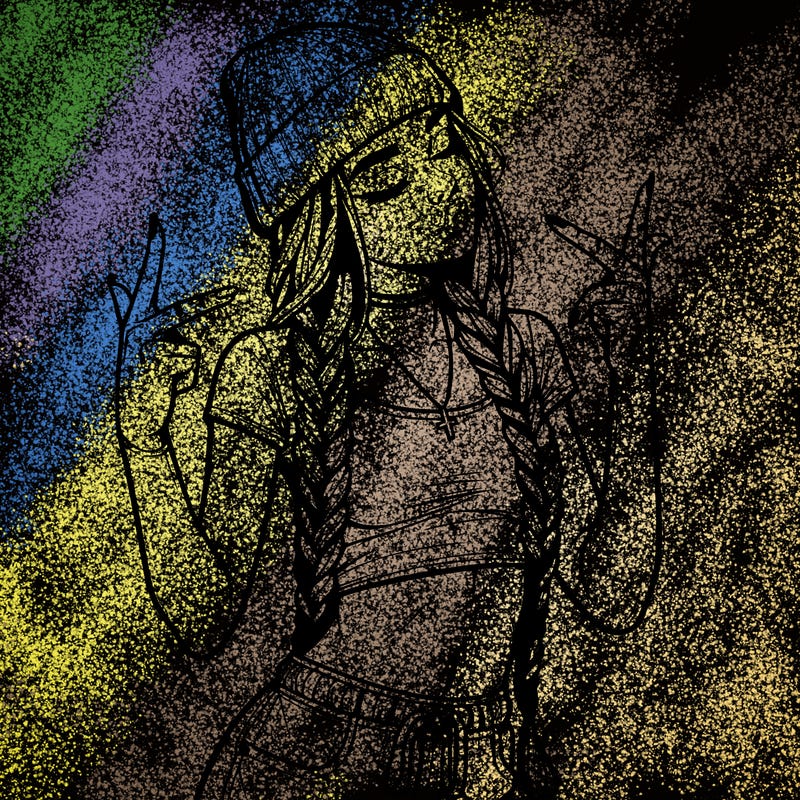 realistic teenage girl with braids and a beanie and crop top doing 🫶🏼