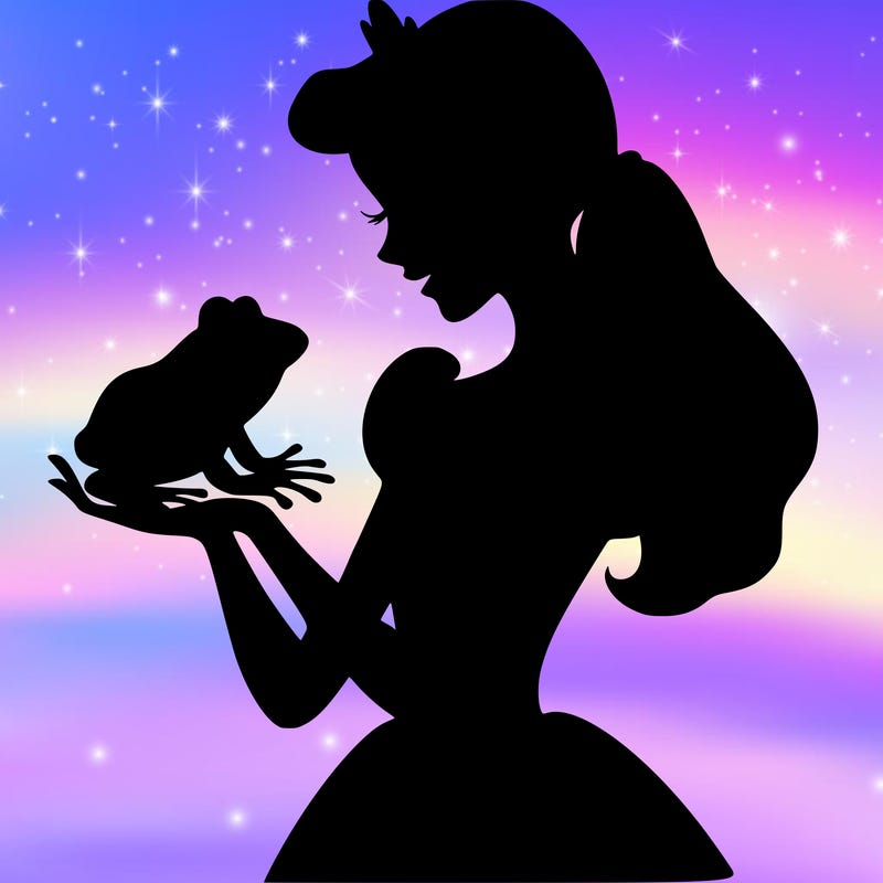 a shadow of a princess holding a frog realistic