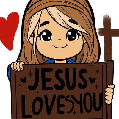 girl holding a sign that says jeaus loves you