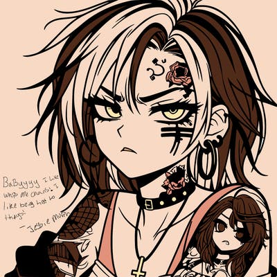 badass anime girl with scar and tattoos