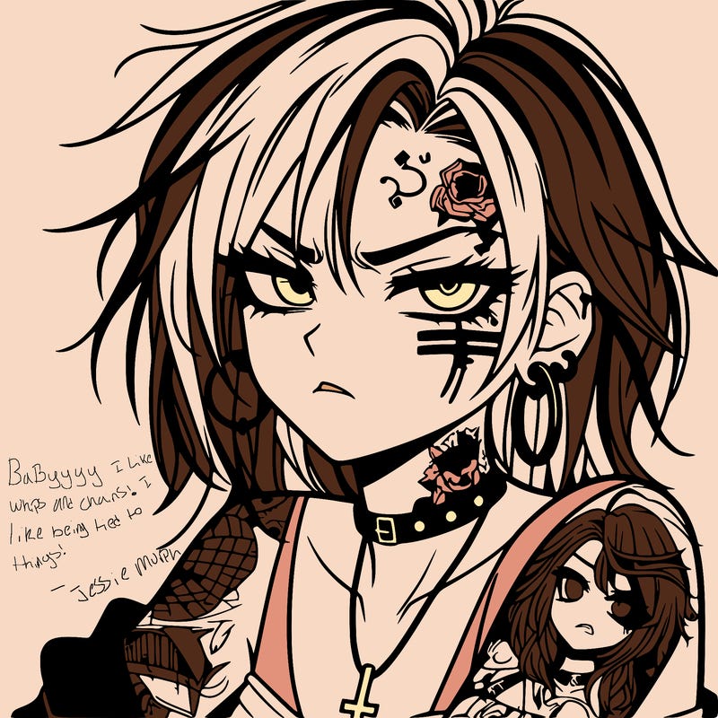 badass anime girl with scar and tattoos