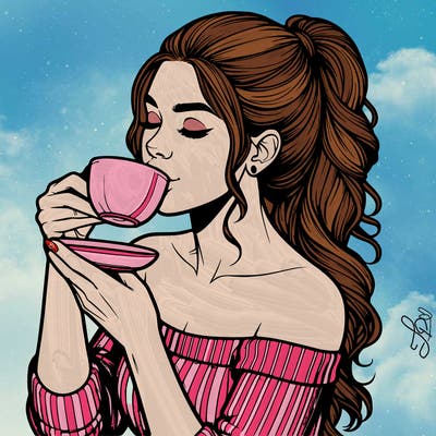 realistic woman drinking tea