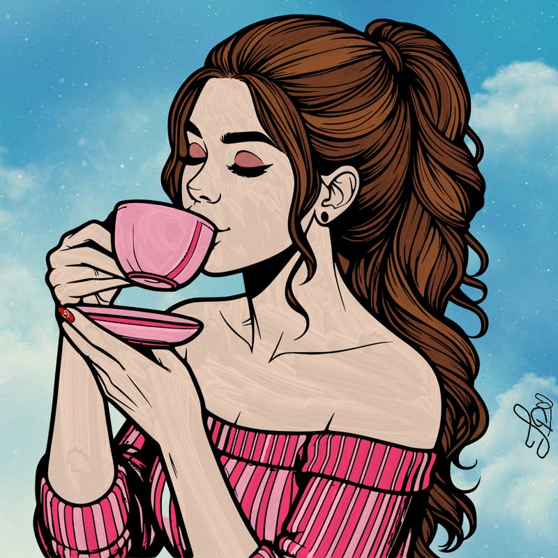 realistic woman drinking tea