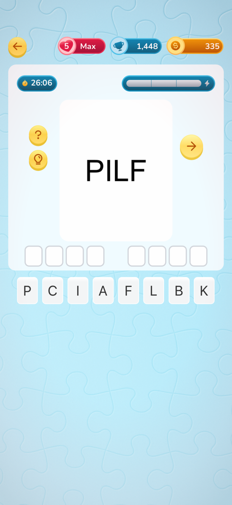 Rebble: Rebus & Puzzle Game - Rebble Rebus & Puzzle Game의 게임 플레이 화면으로 시각적 단어 퍼즐 챌린지를 보여줍니다.