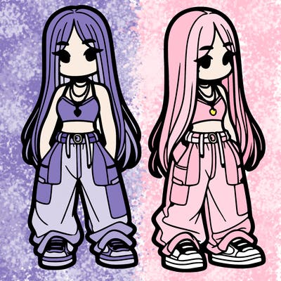 girl in baggy pants crop top and long hair