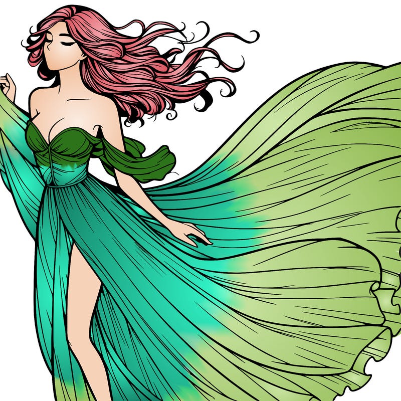 realistic woman in dress flowing the the wind