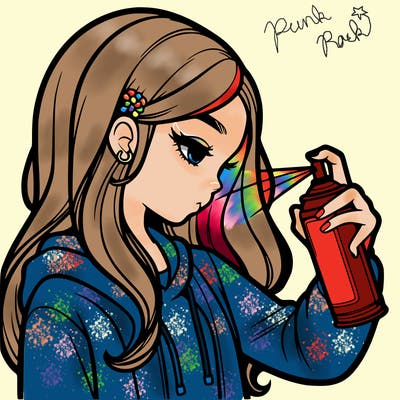 a realistic girl spray painting