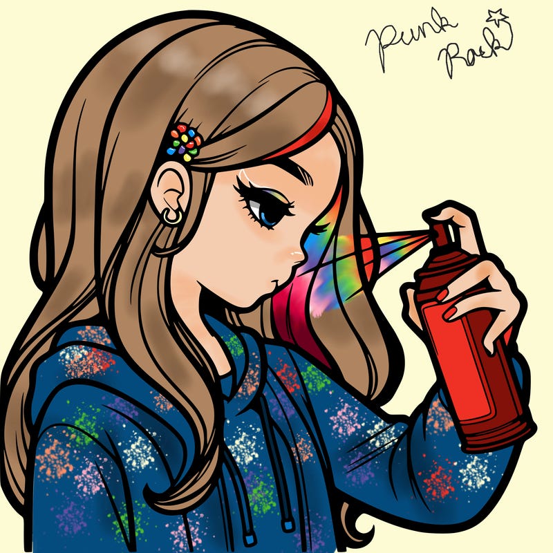 a realistic girl spray painting