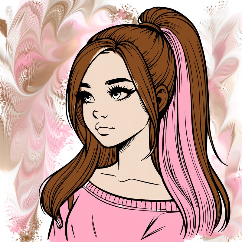 realistic girl with a high ponytail