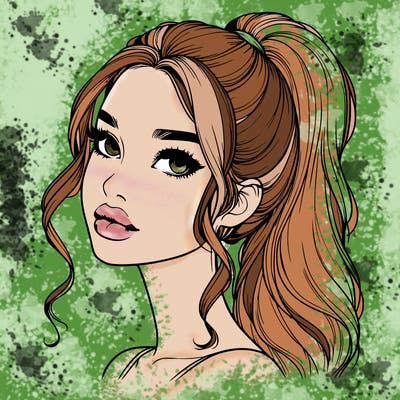 realistic girl with a ponytail on her hair and lips