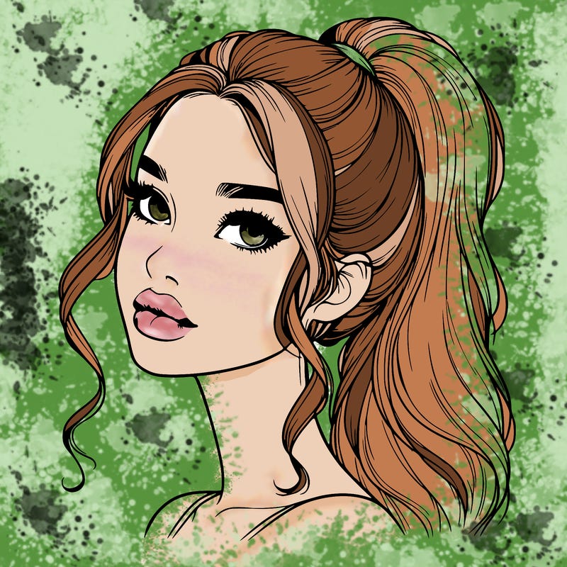 realistic girl with a ponytail on her hair and lips