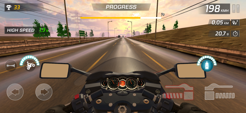 Bike Rush 3D: Traffic Driving - First person perspective of a motorcycle driving at high speed in Bike Rush 3D