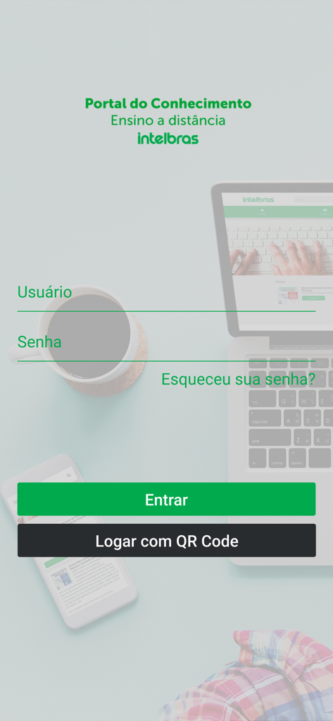 Portal do Conhecimento - Login screen for the Portal do Conhecimento app featuring fields for username and password