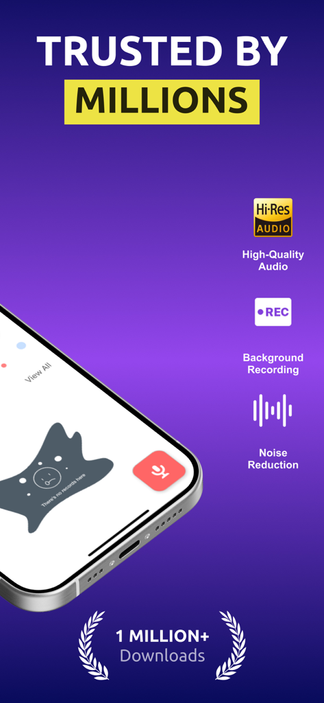 Voice Recorder app showcasing high quality audio background recording and noise reduction features