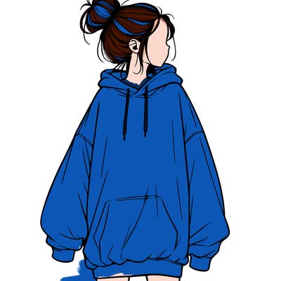 realistic girl with a oversized sweatshirt on and a bun