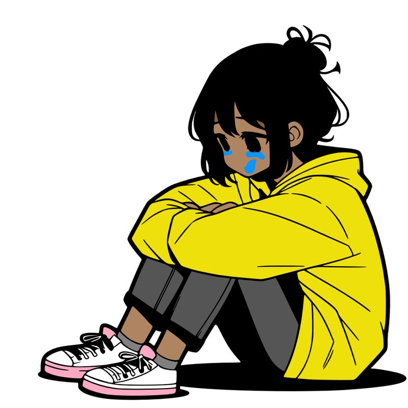 sad anime girl sitting alone