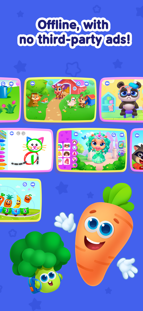 ABC Kids fun learning games app screenshot showing offline educational activities for toddlers