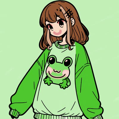 girl wearing frogging sweatshirt
