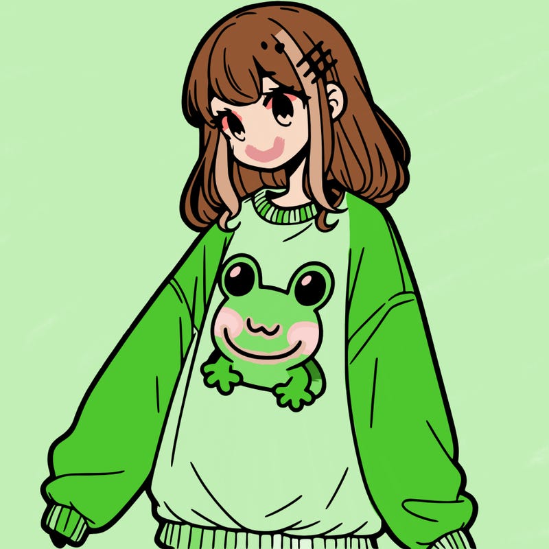 girl wearing frogging sweatshirt