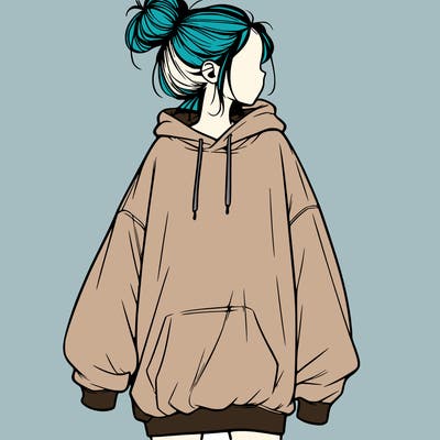 realistic girl with a oversized sweatshirt on and a bun